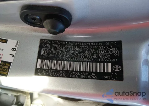 2013 Toyota Prius Two from USA, damaged, VIN JTDKN3DU8D5585007